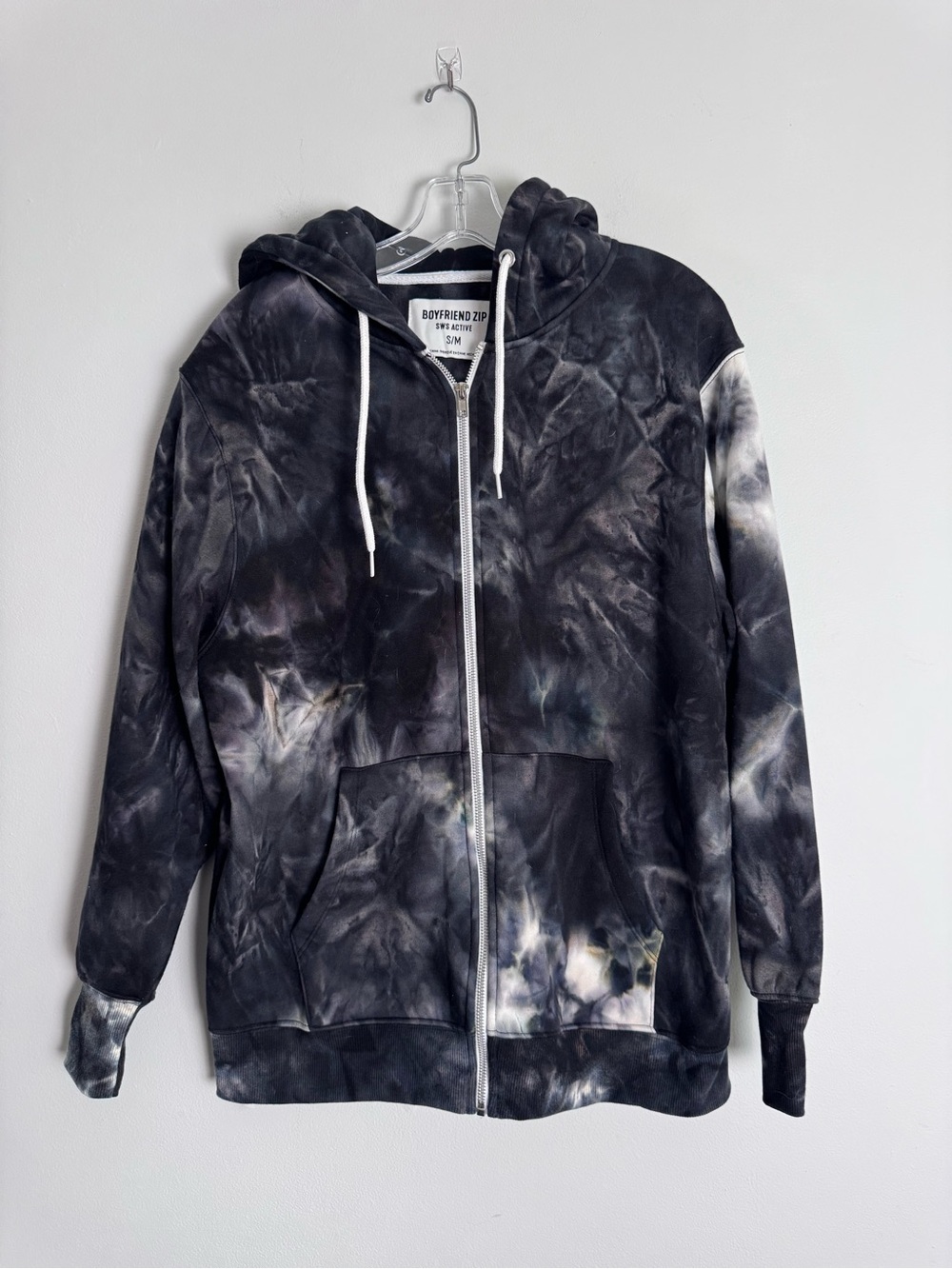SWS Active Boyfriend Zip Tie-Dye Black Hoodie Jacket S/M